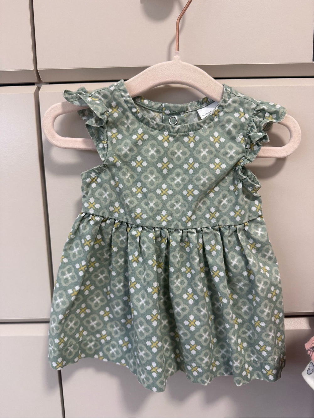 Toddler Sage Green Printed Ruffle-Sleeve Dress